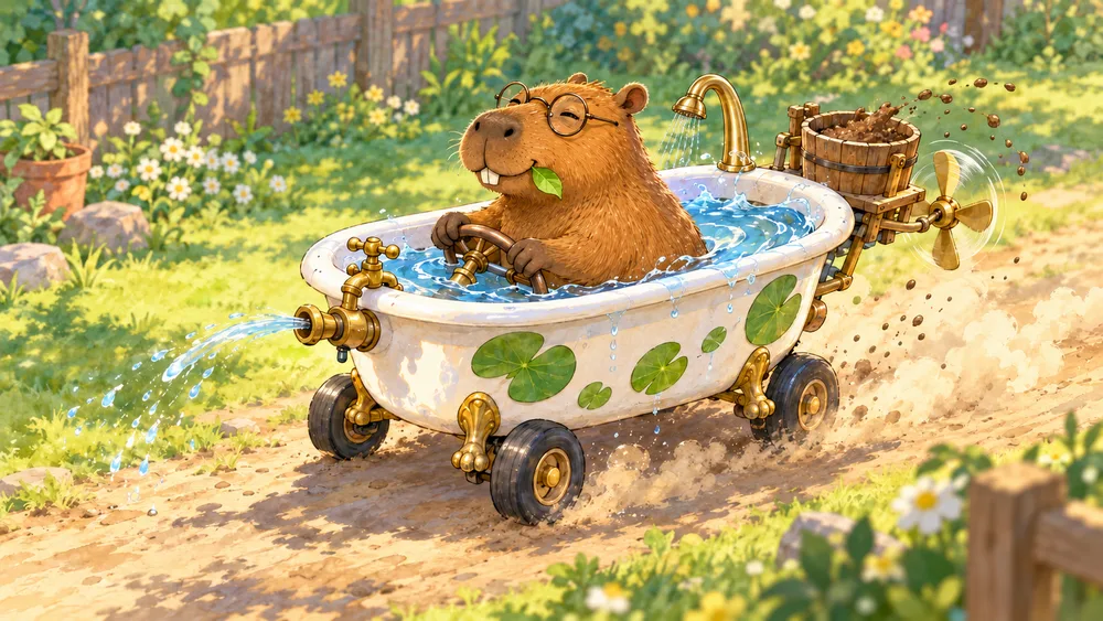 Cappy in the Turbo bathtub. Game concept art.