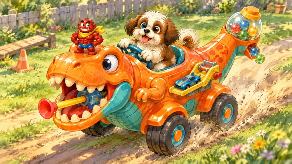 Hulkyto in the T-Rex Turbo. Game concept art.