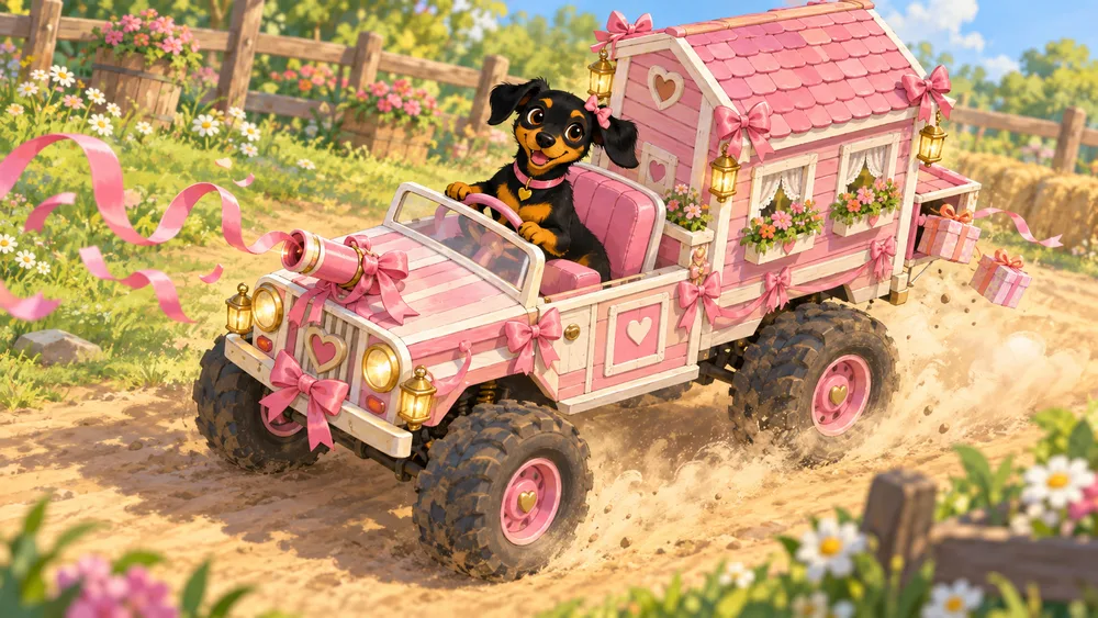 Lôla in the Dollhouse van. Game concept art.